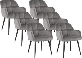 Pascal Morabito Conjunto de 6 sillas PEGA - Con reposabrazos - Terciopelo y metal - Gris