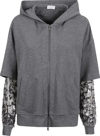 Brunello Cucinelli Felpa con paillettes e cappuccio - Grigio