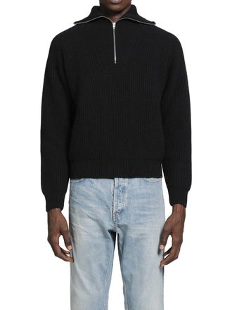 Jil Sander Ribbed Knit Sweater with Half-Zip Front and Wide Collar