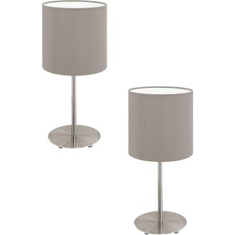 Loops 2 PACK Table Desk Lamp Colour Satin Nickel Steel Shade Taupe Fabric E27 1x60W in Metallics