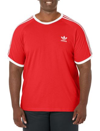 adidas Originals Mens Adicolor 3-Stripes Tee, Scarlet/White, Medium