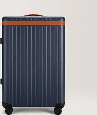 Carl Friedrik Check-in Luggage - Hard case in Aluminium - Navy Blue / Cognac Brown