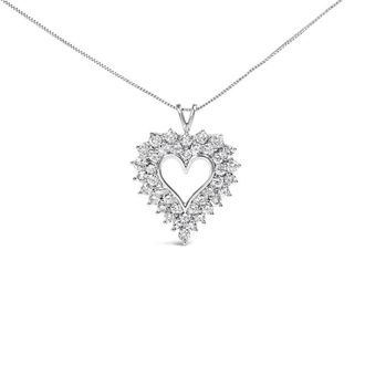 House of Brilliance 925 Sterling Silver 4.0 Cttw Diamond Two Row Open Heart 18 Pendant Necklace (I-J Color, I2-I3 Clarity)