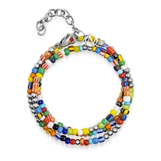 Nialaya Bracelets, male, Gray, M, Multicolor Trifocal Beaded Wrap Bracelet