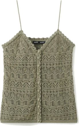 Mango Open Knit Button-Up Camisole in Khaki Green at Nordstrom, Size X-Small