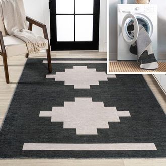 Jonathan Y Designs Adriel Geometric Medallion Machine-Washable Area Rug in Black/cream at Nordstrom, Size 5Ft 0In X 8Ft 0In