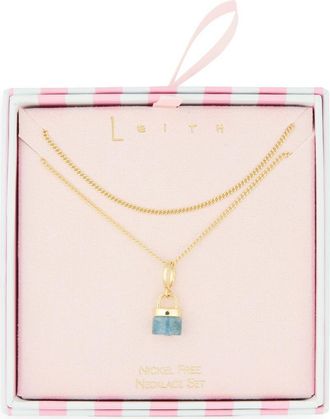 Leith Set of 2 Stone Lock Pendant Necklaces in Blue- Gold at Nordstrom Rack