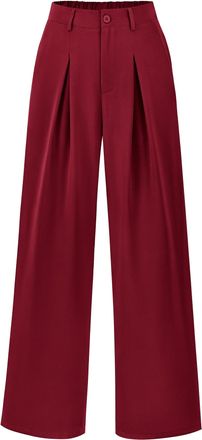 Generic Women High Waist Palazzo Pants Fall Casual Wide Leg Trousers Loose Work Office Business Suit Pant Pockets (Burgundy,XXL)
