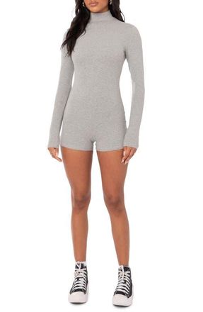 Edikted Liliana Long Sleeve Romper in Grey Melange at Nordstrom, Size Small