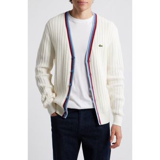 Lacoste Archive Cotton & Wool Cardigan in Flour/Chambray-King-Bordeaux at Nordstrom, Size 5