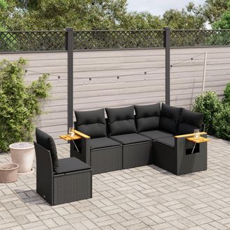 vidaXL Vidaxl - Set De Muebles De Jard&iacute;n 5 Pzas Y Cojines Rat&aacute;n Sint&eacute;tico Negro