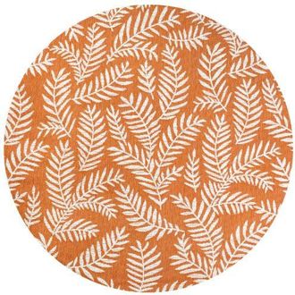 Jonathan Y Designs Nevis Palm Frond Indoor/Outdoor Round Area Rug in Orange/cream at Nordstrom, Size 5Ft 0In X 5Ft 0In