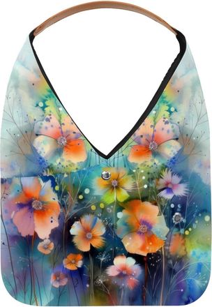 Generic Floral Watercolor Painting Reusable Lightweight Grocery Bags - Foldable Into Compact Pouch, Washable & Sturdy, Multipurpose for Shopping and Travel