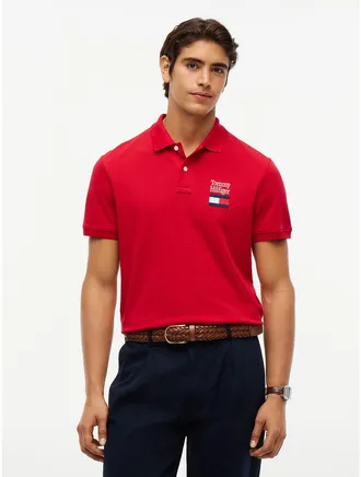 Tommy Hilfiger Mens Regular Fit Flag Graphic Pique Polo - Medium Red - XL