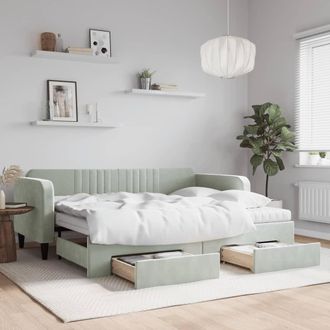 vidaXL Vidaxl - Sof&aacute; Cama Nido Con Cajones Terciopelo Gris Claro 90x200 Cm