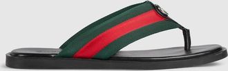 Gucci Mens Thong Sandal With Interlocking G, Black, Fabric