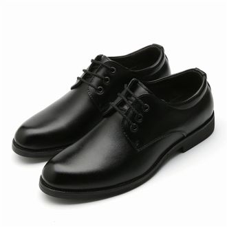 Generic Formal Dress Shoes for Men Lace Up Round Toe Derby Shoes Faux Leather Block Heel Low Top Rubber Sole Non Slip Wedding(6.5 UK) Black