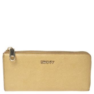 DKNY Dkny Metallic Beige Leather Zip Around Wallet