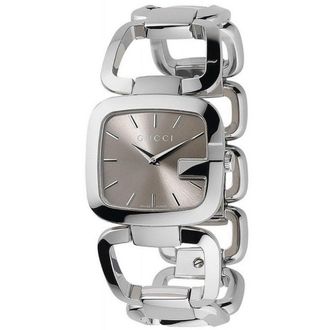 Gucci Womens YA125402 G Brown Dial 30mm Ladies Watch - Silver Stainless Steel - One Size