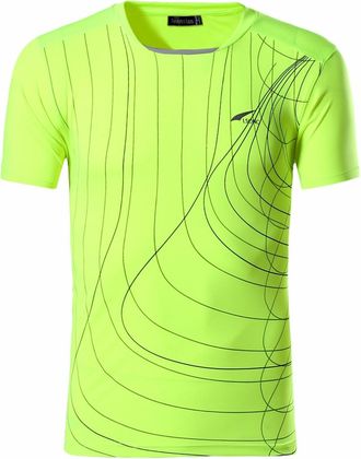 Jeansian Mens Sports Breathable Short Sleeve T-Shirts Tee Tops Running Training LSL606 GreenYellow L