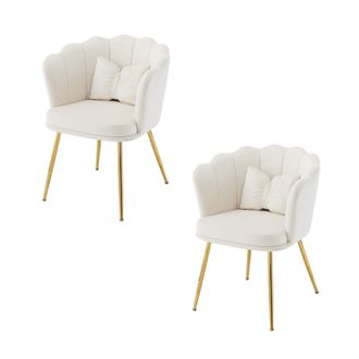 STILVORA Sill&oacute;n En Terciopelo Beige, Respaldo Floral, Coj&iacute;n De Apoyo, Patas De Metal Dorado, Estructura De Contrachapado, 150 Kg