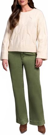 Tribal Crew Neck Loose Fit Cable Sweater In Cream