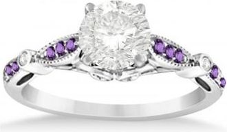 Allurez Marquise & Dot Amethyst Vintage Engagement Ring 14k White Gold 0.13ct
