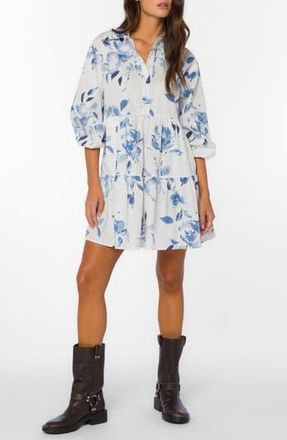 Velvet Heart Floral Balloon Sleeve Cotton Tiered Shirtdress in Washed Waterflower at Nordstrom Rack, Size Medium