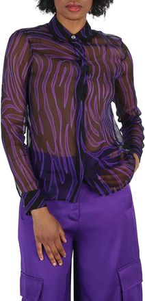 Versace Ladies Allover Long-Sleeve Sheer Silk Shirt