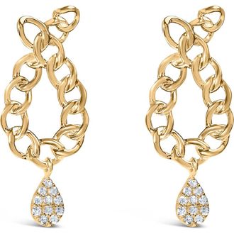 House of Brilliance 14K Yellow Gold Plated Silver 1/10 Cttw Diamond Chain Link Teardrop Earrings at Nordstrom