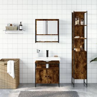 Berkfield Home Durable 3 Piece Bathroom Furniture Set Smoked Oak Engineered Wood in Brown