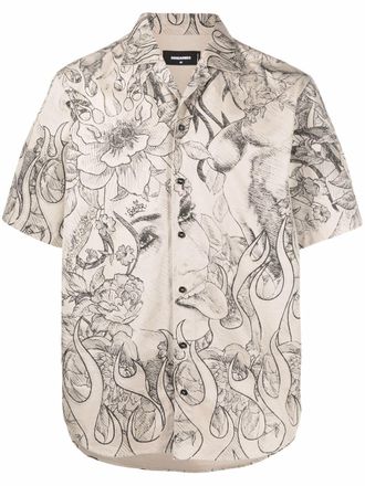 Dsquared2 graphic-print shirt - men - Cotton - 46 - Neutrals