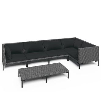 vidaXL Sof&aacute;s De Jard&iacute;n 6 Piezas Y Cojines Rat&aacute;n Sint&eacute;tico Gris Oscuro Vidaxl