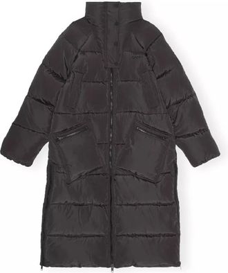 Ganni Zwarte Gewatteerde Jas met Logo - Dames - Parka Jassen - Zwart - 2XS - Jassen