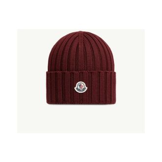 Moncler Rode Wol Beanie Hodeplagg - Dames - Hoeden - Rood - ONE Size - Wol - Accessoires