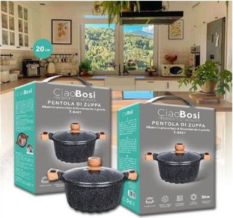 Trade Shop Trade Shop - Pentola Tegame Per Zuppa Rivestito Granito Con Coperchio 20cm Antiaderente T-9481