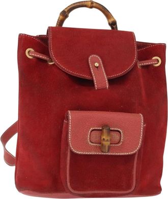 Gucci Vintage Bamboo Backpack Leather Red Leather Backpack Bag (Pre-Owned)