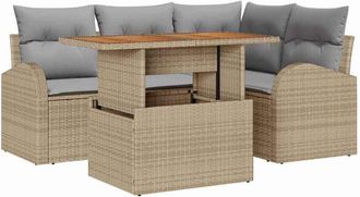 vidaXL Conjunto De Sof&aacute; De Jard&iacute;n 5 Pcs Beige Polirat&aacute;n Vidaxl