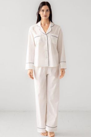 Salua Classic Woven Cotton Pajama Set in White/navy at Nordstrom, Size X-Large