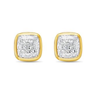 Diana M. Jewels 14KT YELLOW GOLD LAB GROWN CUSHION CUT STUDS IN A BEZEL SETTING WEIGHING 2.00 CTS TW
