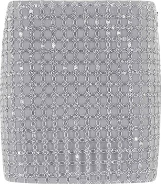 Rotate Gray Beaded All-Over Rhinestone Polyester Mini Skirt
