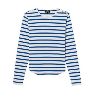 A.P.C. Biologisch Katoen Breton Gestreept T-shirt - Dames - Longsleeves - Wit - L - Katoen - Tops