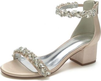 Generic Wedding Bridal Shoes Women Block Heel Wedding High Sandals Rhinestones Ankle Strap Low Heel Bridal Shoes 5.5Cm,Champagne,10 UK