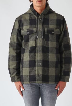 Colmar Giacca-camicia a quadri in misto lana con cappuccio e tasche a toppa