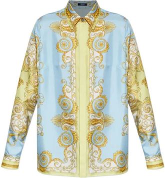 Versace Overhemden, Dames, Veelkleurig, S, Geprinte Lavalli&egrave;re van Zijde Twill