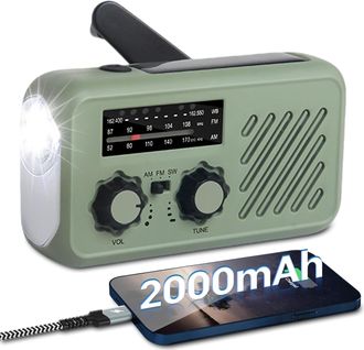 OEM Radio Port&aacute;til Peque&ntilde;a, Radio De Emergencia Fm/am Con Bater&iacute;a Solar Recargable Y Dinamo De Manivela Con Linterna Led, Bater&iacute;a Externa De 2000 Mah, Ala