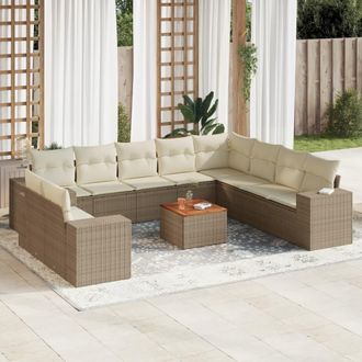 vidaXL Set De Sof&aacute;s De Jard&iacute;n 11pzas Con Cojines Rat&aacute;n Sint&eacute;tico Beige Vidaxl