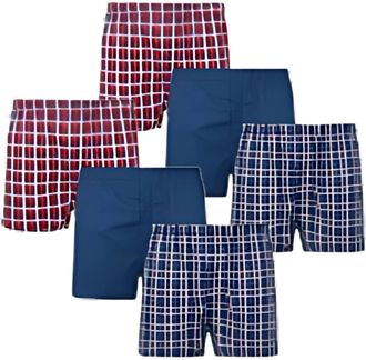 Generic Mens Cotton Boxer Shorts, Woven Loose Fit, Checkered Design, Fly Button, Multipack (UK, Alpha, 3XL, Regular, Regular, 6, Multicolor)