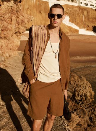 Le 31 Mens Crinkled cotton short