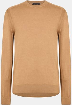 HUGO BOSS Mens Crew Neck Ribbed Collar Long Sleeve Sweater in Beige - Size X-Large